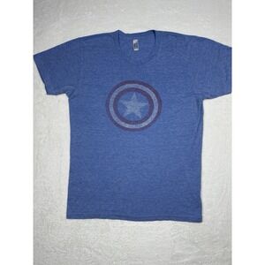 Capitan America's Shield Blue Single Stich Short Sleeve T-shirt American Apparel
